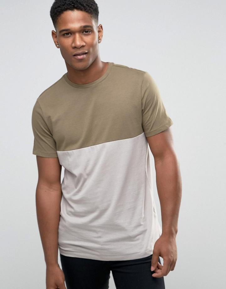 New Look Blocked T-shirt In Khaki - Green