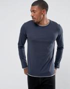 Esprit Long Sleeve T-shirt With Contrast Hem Details - Navy