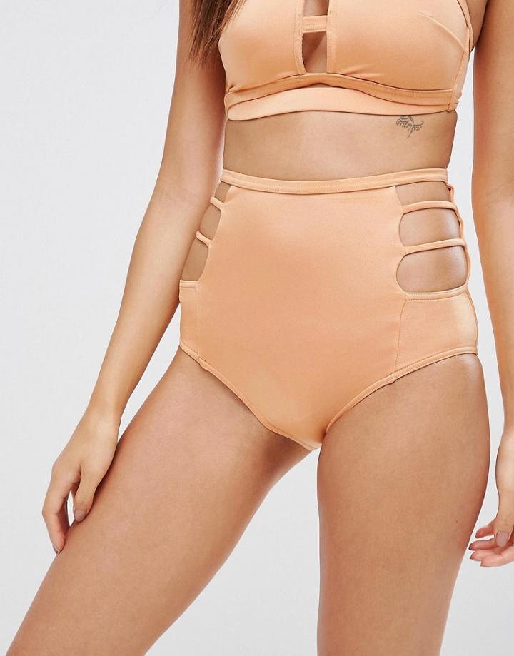 Asos Fuller Bust Exclusive Cut Out High Waist Bikini Bottom - Gold