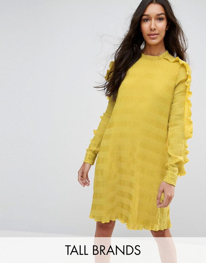 Y.a.s Tall Ruffle Textured Shift Dress - Yellow