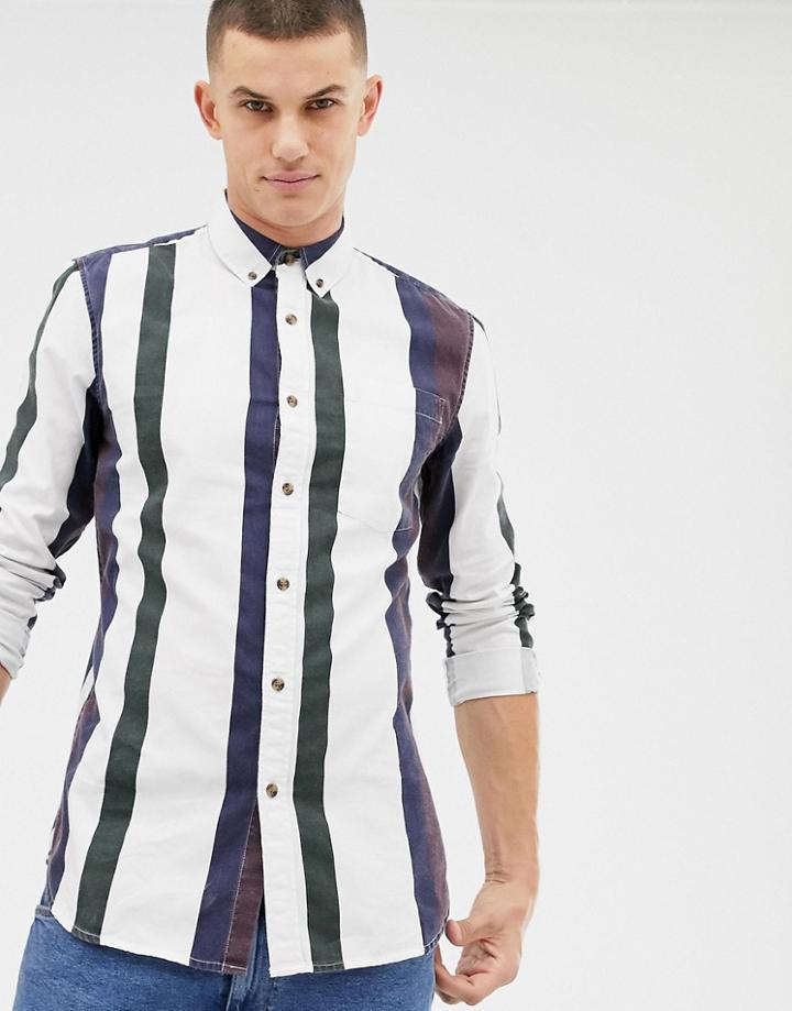 New Look Regular Fit Shirt In Burgundy Stripe - Red