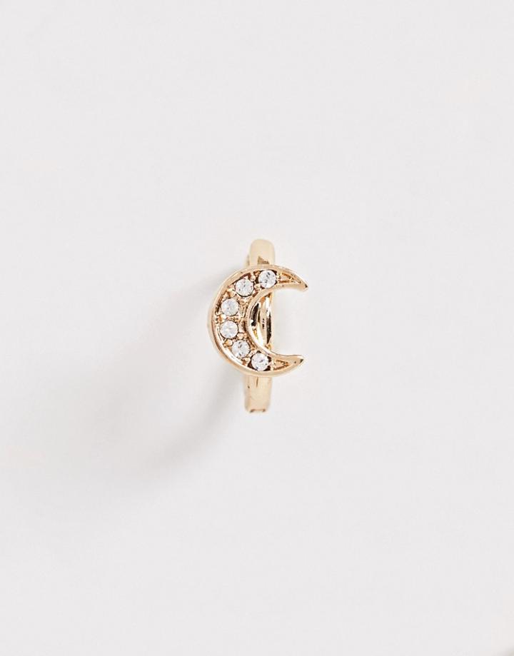 Asos Design Single Hoop Earring With Swarovski Crystal Moon In Gold Tone