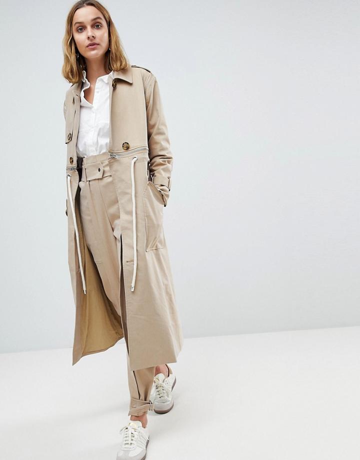 Asos White Trench Coat Co-ord With Rope Detail - Stone