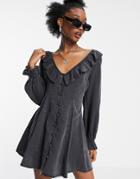 Asos Design Soft Denim Ruffle Tea Dress In Washed Black