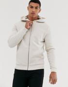 Asos Design Meeko Zip Up Hoodie In Beige - Beige