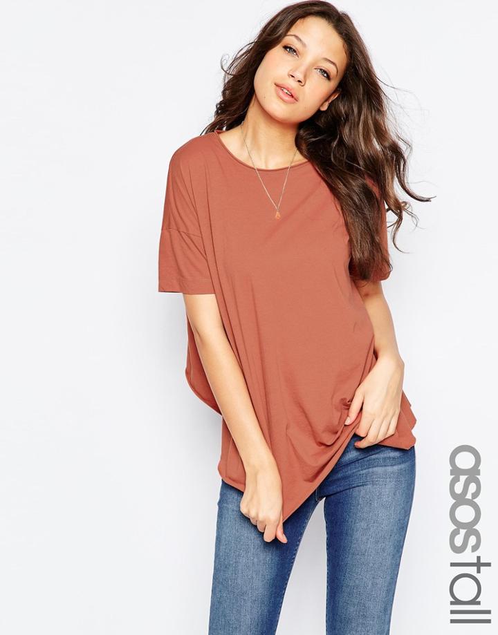 Asos Tall Frill Back Oversize Tee - Rust