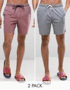 Asos Swim Shorts 2 Pack In Acid Wash Gray And Burgundy In Mid Length S