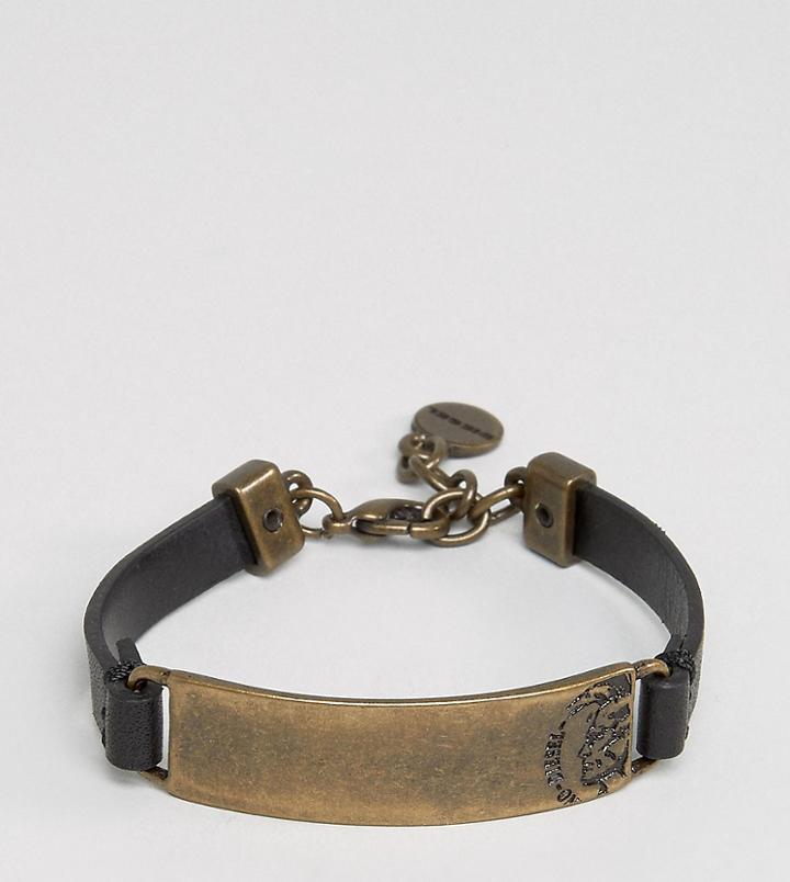 Diesel A-selff Logo Leather Bracelet In Black - Black