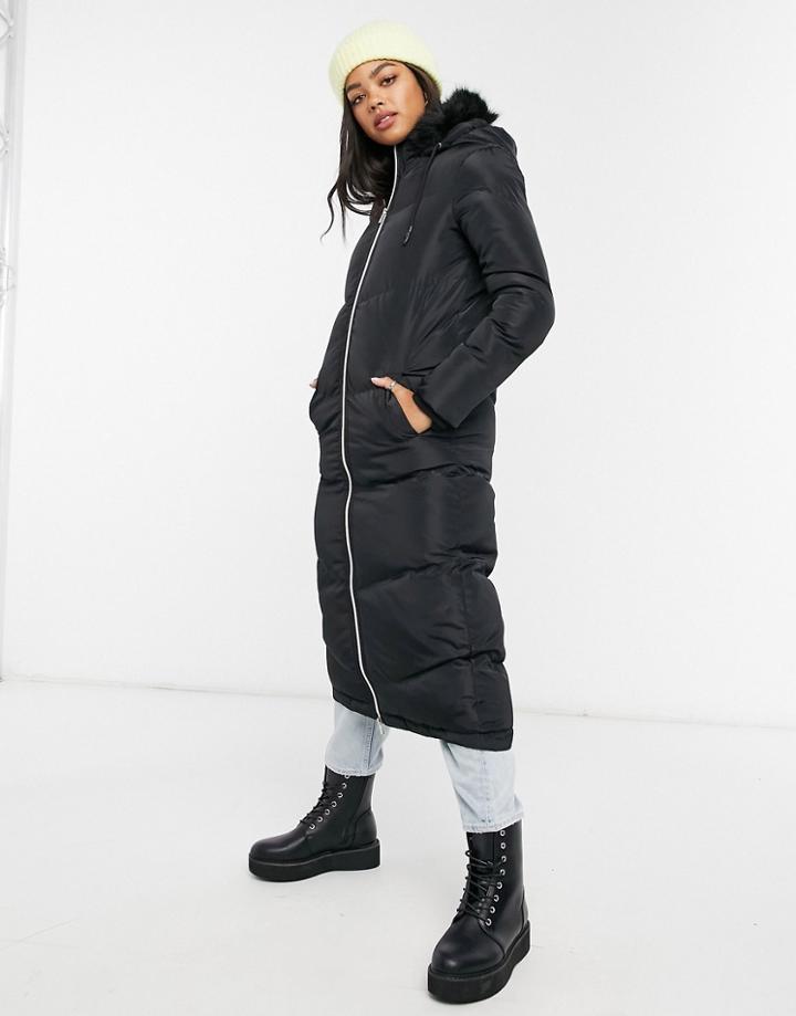 Brave Soul Maxi Padded Jacket In Black