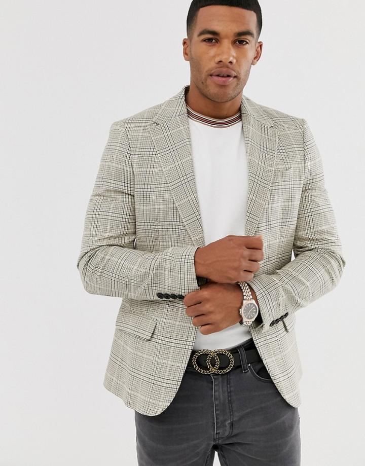River Island Blazer In Ecru Check