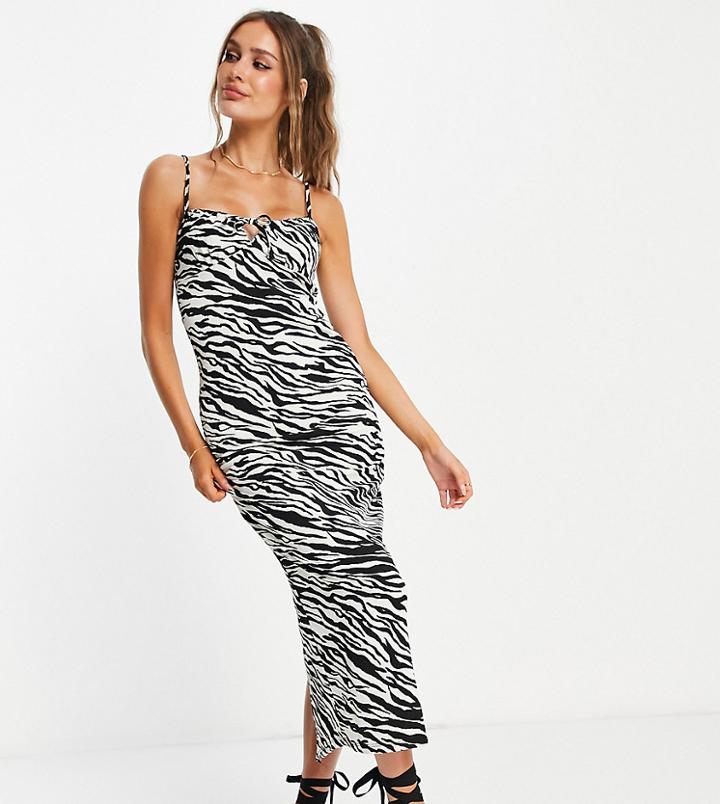 Stradivarius Strappy Midi Dress In Zebra Print-multi