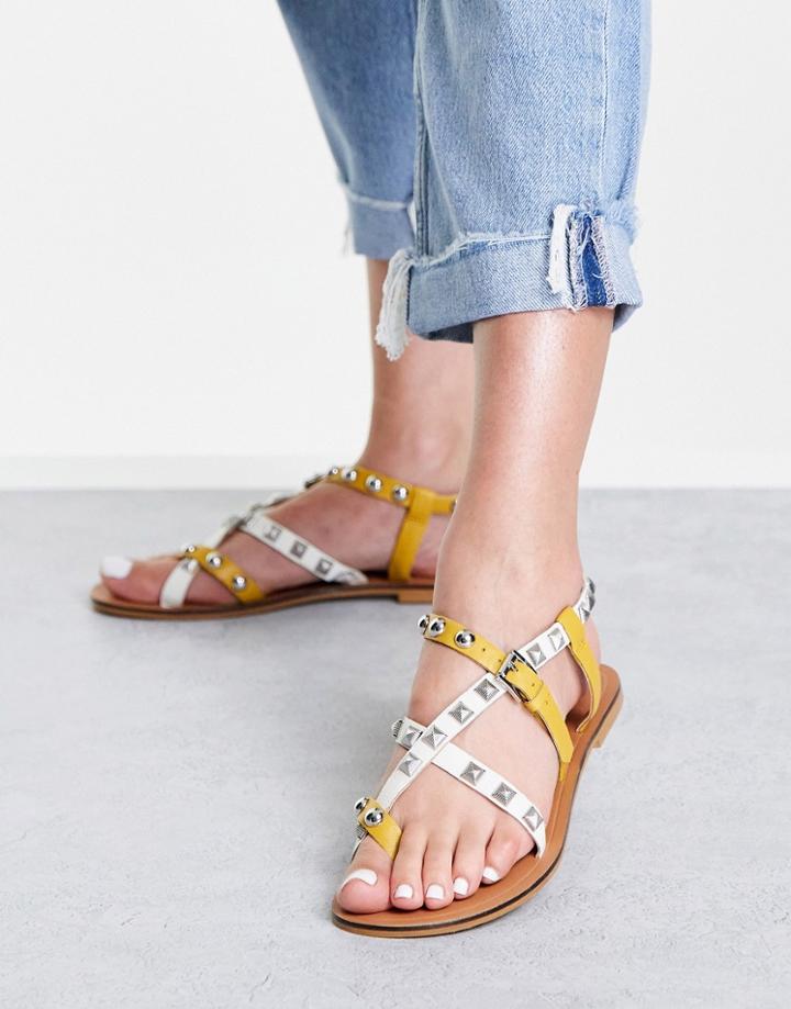 Asos Design Fairground Studded Leather Sandals In White