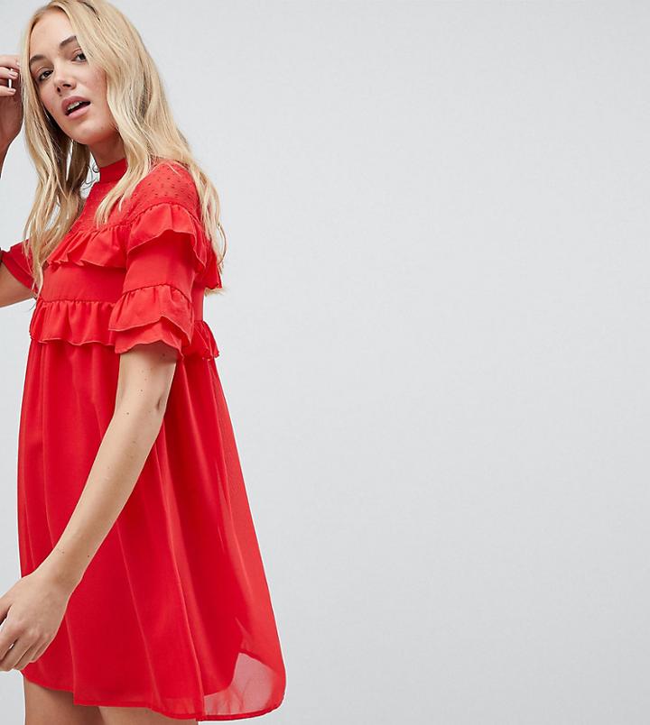 Influence Tall Shift Dress With Frills - Red