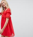 Influence Tall Shift Dress With Frills - Red