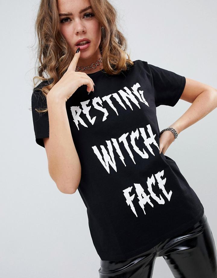 Asos Design Halloween Resting Witch Face T-shirt - Black