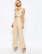 Lavish Alice Oversized D-ring Belt Tailored Flares - Nude