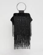 Asos Design Beaded Fringe Grab Handle Clutch Bag - Black