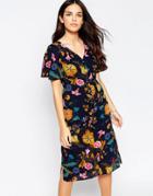 Style London Midi Tea Dress In Bold Floral Print - Floral