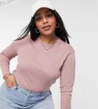 Cotton: On Curve Crew Neck Long Sleeve Tee In Pink
