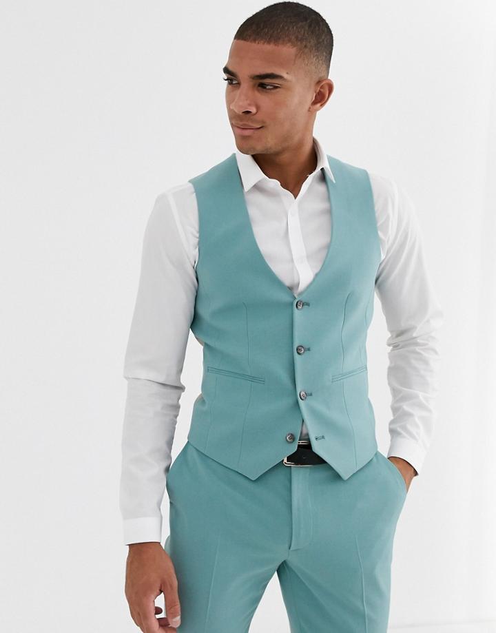 Asos Design Super Skinny Suit Suit Vest In Sea Green