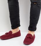 Asos Wide Fit Driving Shoes In Burgundy Suede With Tassel - Red