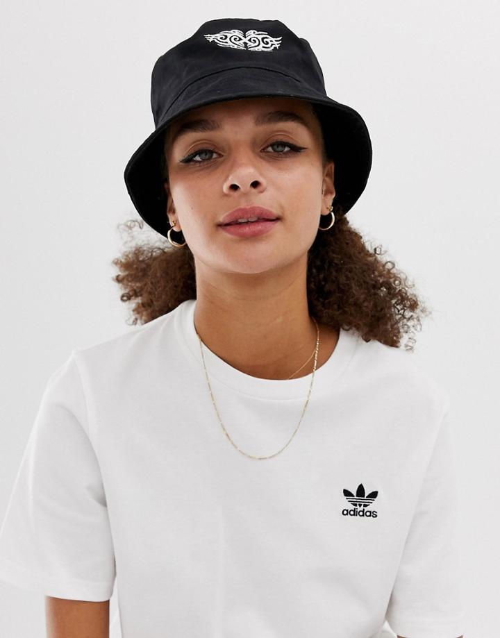 Asos Design Bucket Hat With Motif - Black
