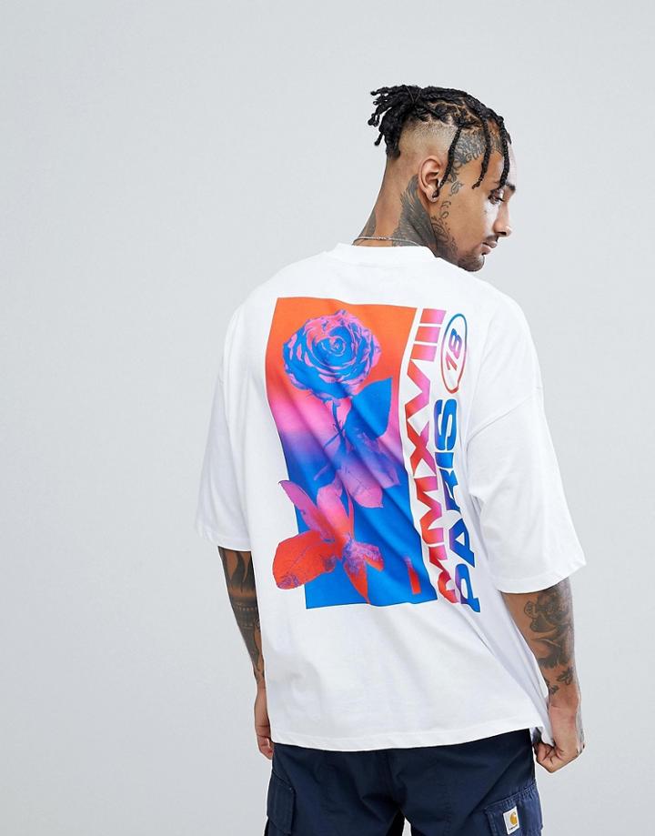 Asos Oversized T-shirt With Paris And Rose Print - White