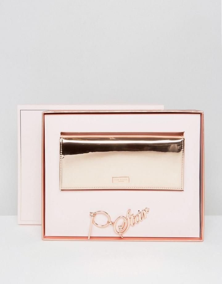 Ted Baker Rose Gold Purse With Key Charm Gift Set - Gold