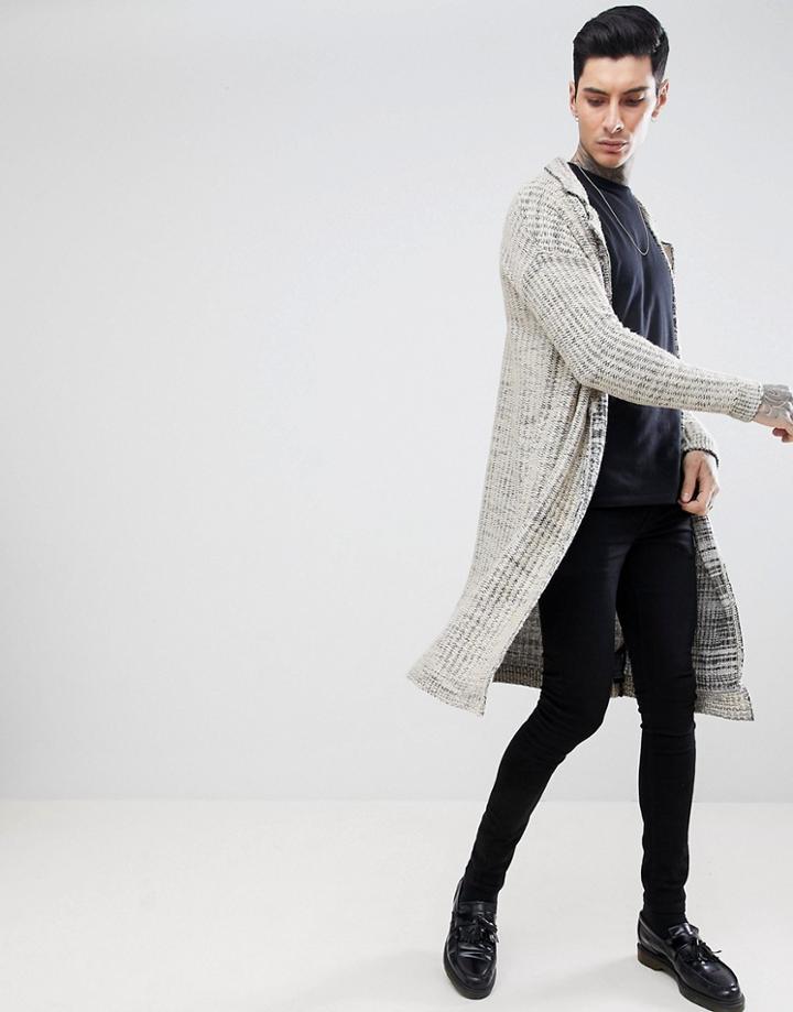 Asos Design Textured Duster Jacket In Oatmeal Slub - Beige