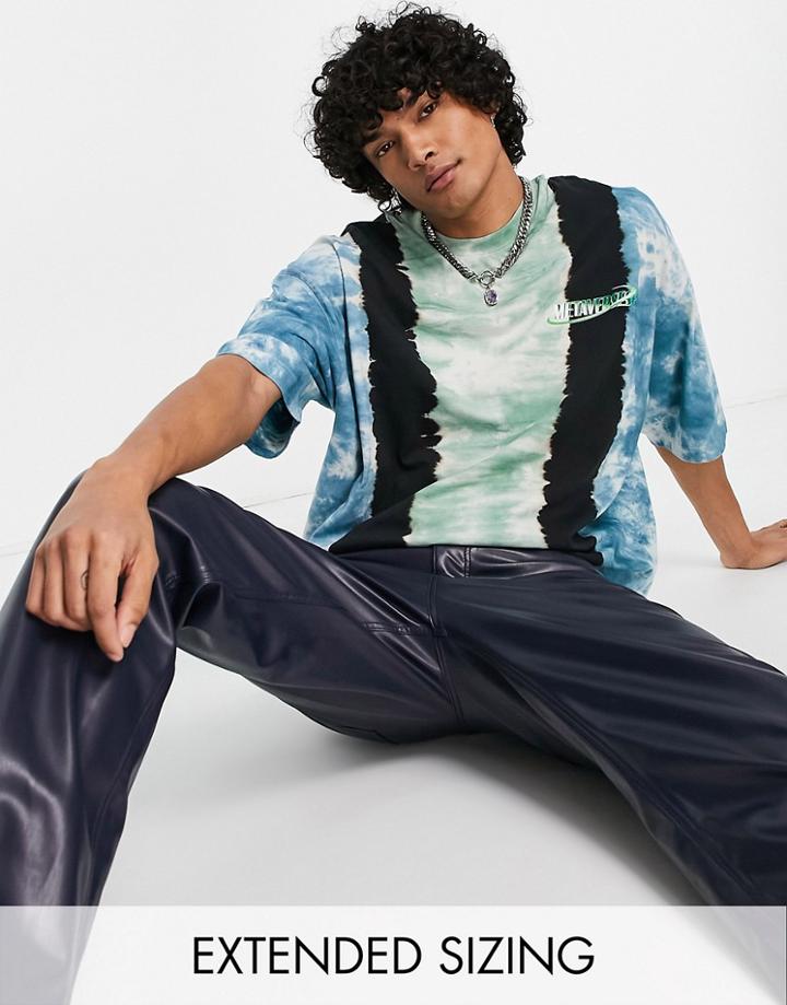 Asos Design Oversized T-shirt In Black And Green Tie Dye Stripe-blues