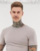 Asos Design Organic Muscle Fit Crew Neck T-shirt With Stretch In Beige - Beige