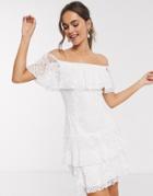 Little Mistress Lace Ruffle Mini Dress In White