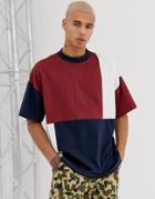 Asos Design Organic Cotton Oversized T-shirt Patchwork Cut And Sew In Navy - Navy