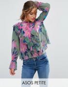 Asos Petite Blouse In Floral Print With Ruffle Front - Multi