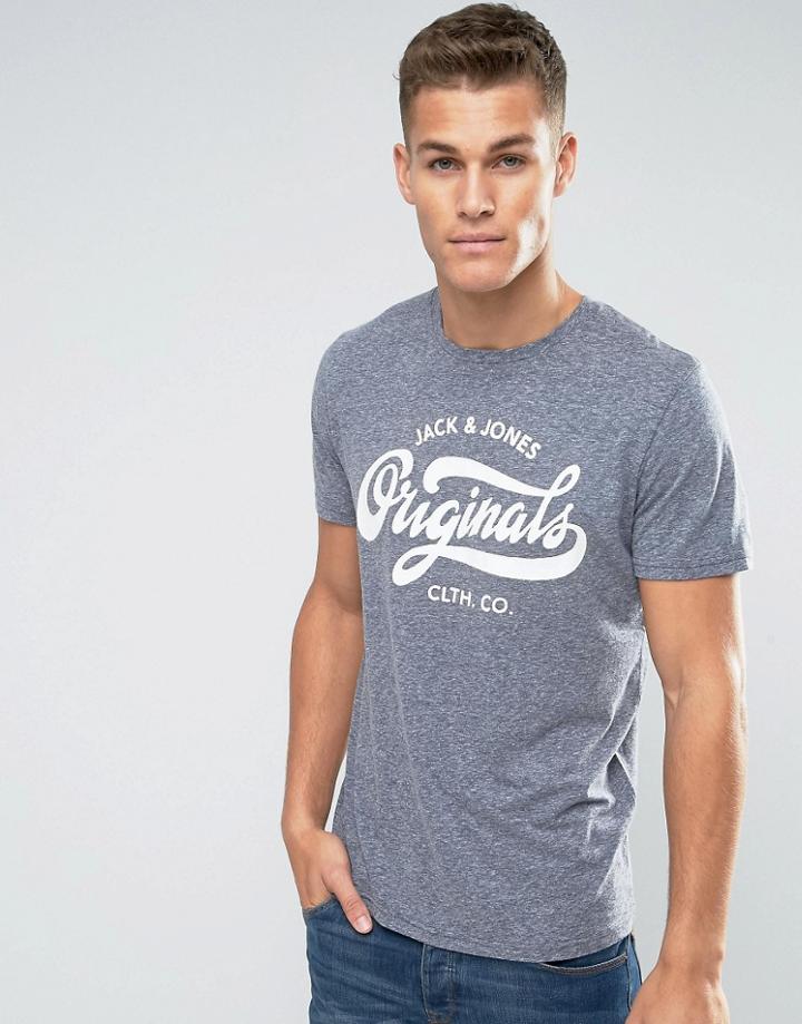 Jack & Jones Melange T-shirt With Retro Print - Navy