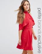 John Zack Petite High Neck Cold Shoulder Mini Dress With Ruffle Detail