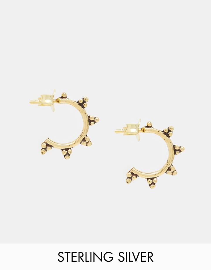 Asos Gold Plated Sterling Silver 9mm Festival Hoop Earrings - Burnished Gold