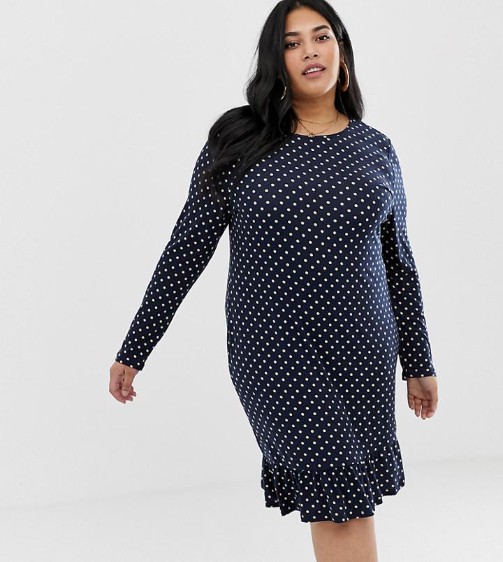 Glamorous Curve Long Sleeve Dress In Mini Spot