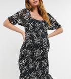 Missguided Maternity Shirred Midi Dress In Black Floral Print