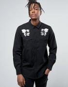 Rollas Embroidered Rose Shirt - Black