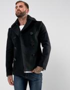 Schott Cyclone Fall Wool Reefer Coat Detachable Faux Fur Collar In Black - Black
