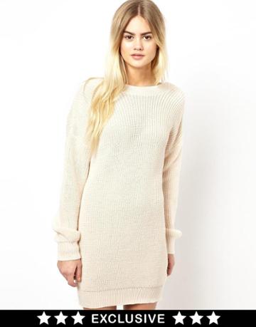 Daisy Street Fisherman Knit Sweater Dress With V Back