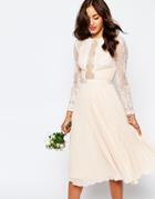 Asos Wedding Pretty Lace Eyelash Pleated Midi Dress - Mint