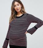 Asos Maternity Sweater With Stripe And Fluted Sleeve-multi