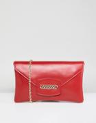 Asos Design Envelope Clutch Bag With Chain Detail And Detachable Strap - Red