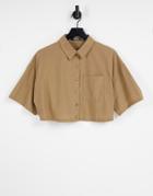 Missguided Linen Look Cropped Shirt In Brown