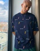 Asos Design Oversized Organic T-shirt In Navy With Text Print