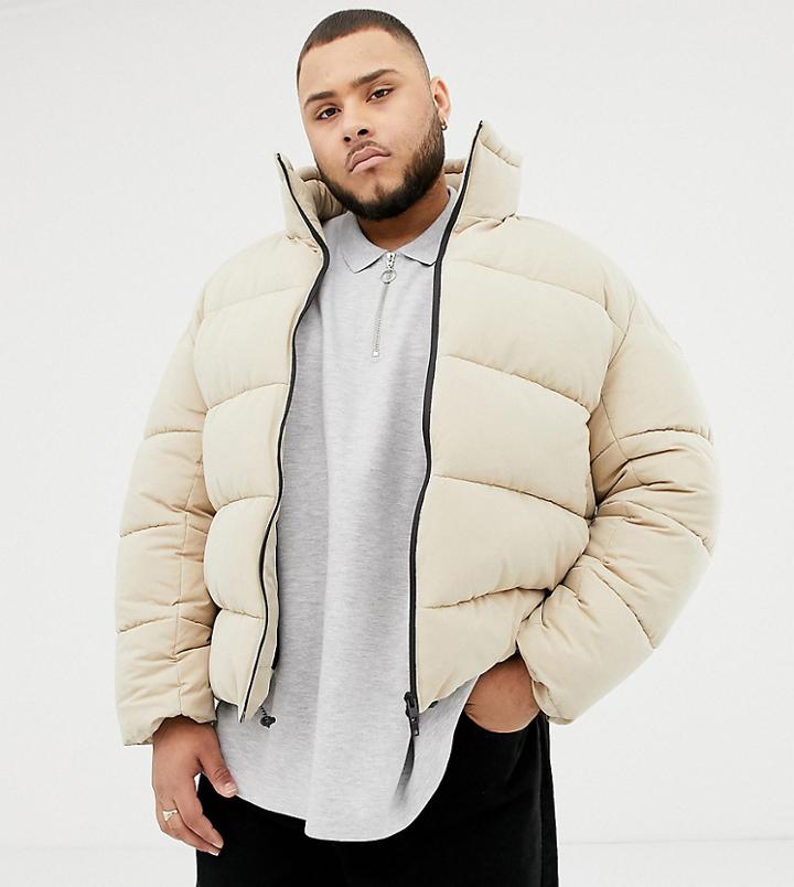 Asos White Plus Boxy Puffer Jacket In Beige