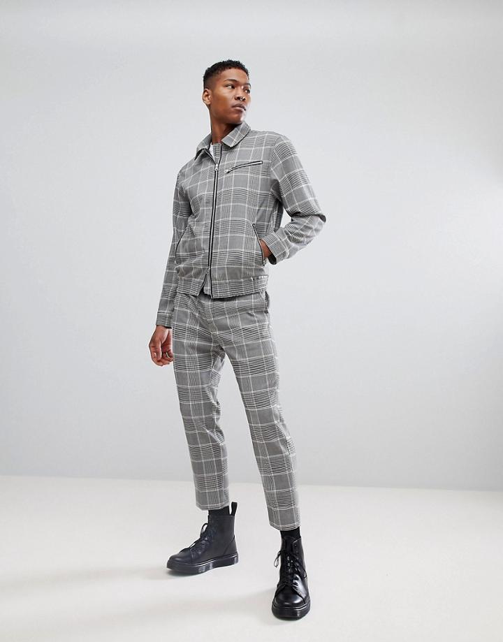 Weekday Elton Check Zip Harrington Jacket - Brown