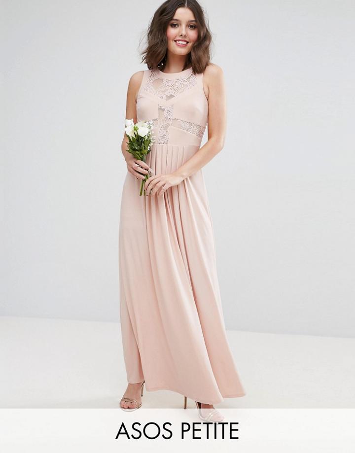 Asos Petite Wedding Lace Top Pleated Maxi Dress - Pink